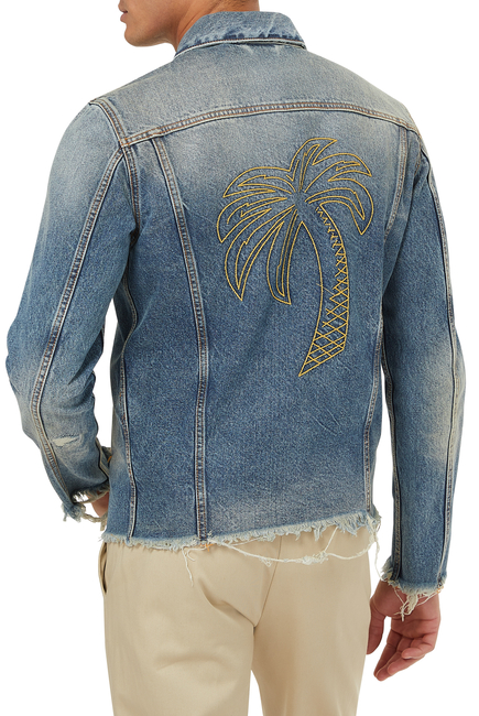 Palm Tree-Embroidery Denim Jacket